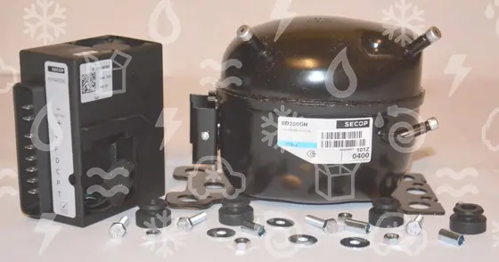 kompresor SECOP / DANFOSS BD250GH, R134a, 12-24 V DC, s elektroinstalací
